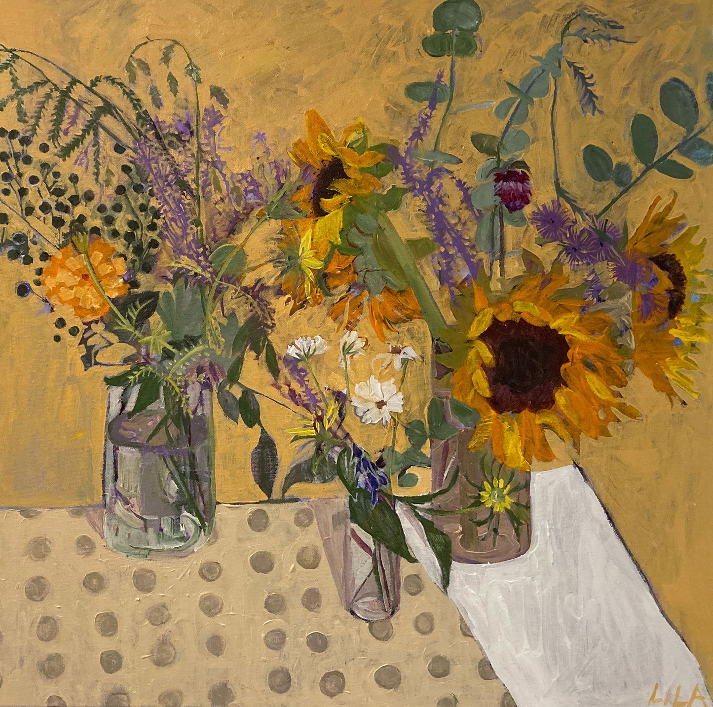 C-LB352 COVID Polka Dots 2 09-2020 24x24 Acrylic Painting by Lila Bacon