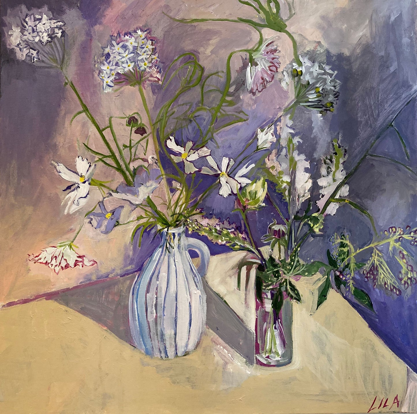 COVID in Purple Acrylic Flower Paintings by Lila Bacon