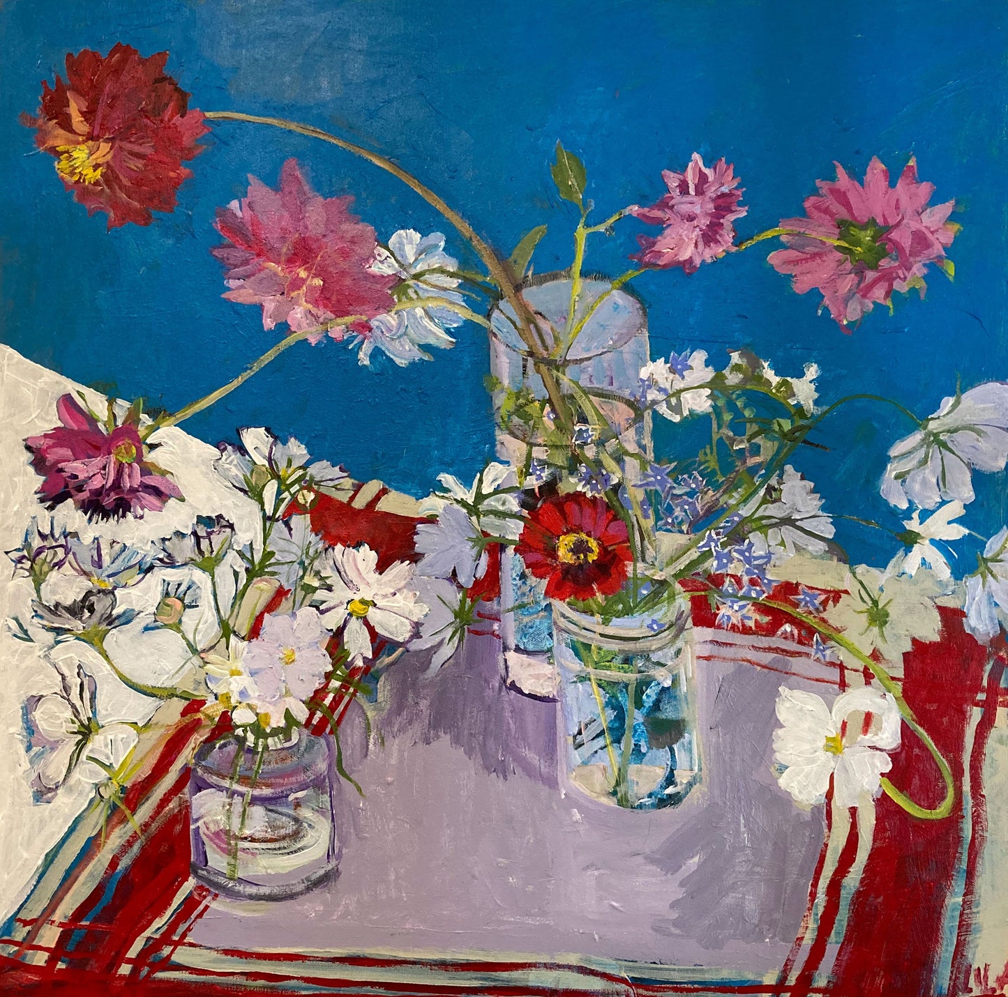 COVID Dish Rag Acrylic Flower Paintings by Lila Bacon