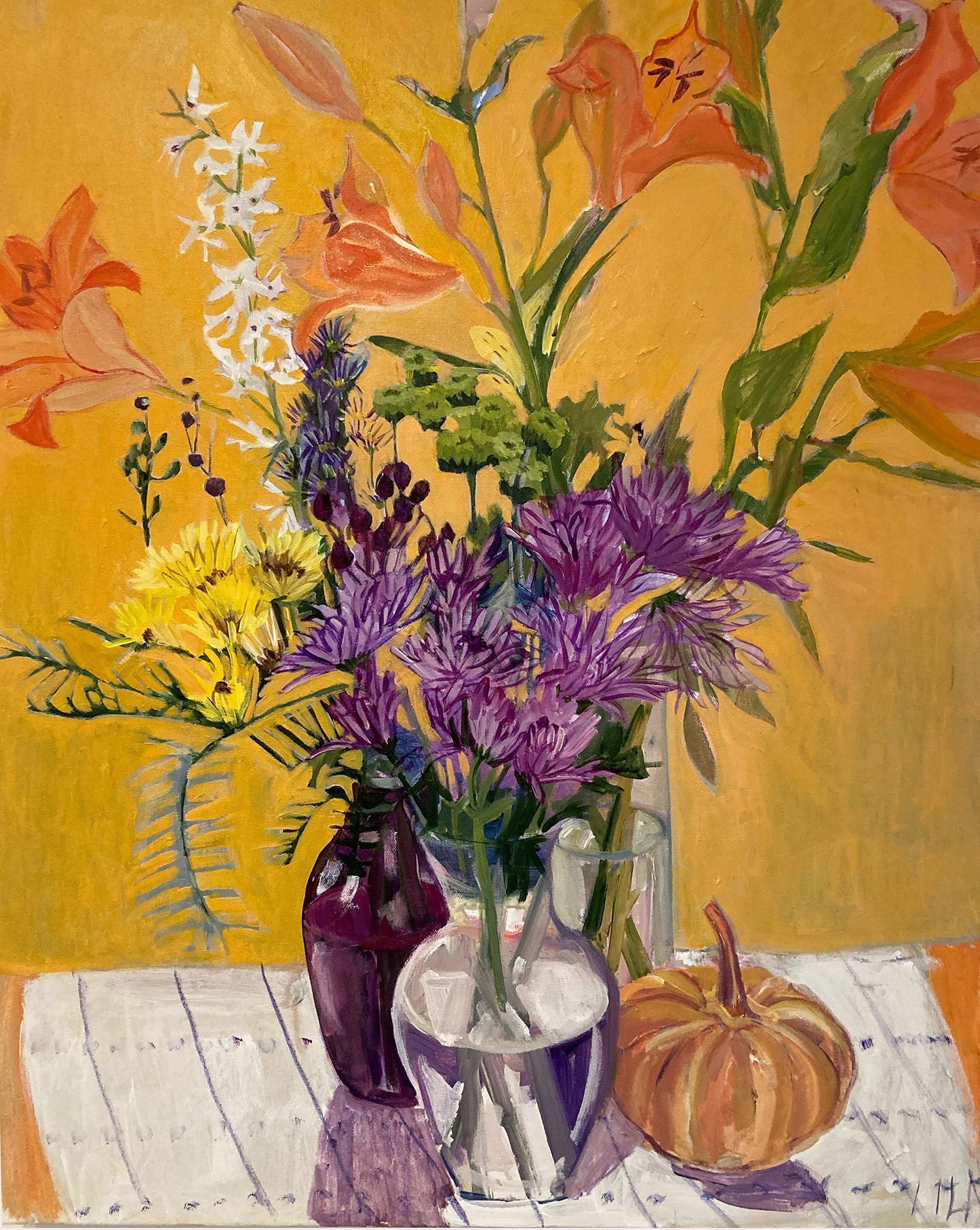 C-LB359 COVID Autumn with Pumpkin 11-2020 24x30 Acrylic Painting by Lila Bacon