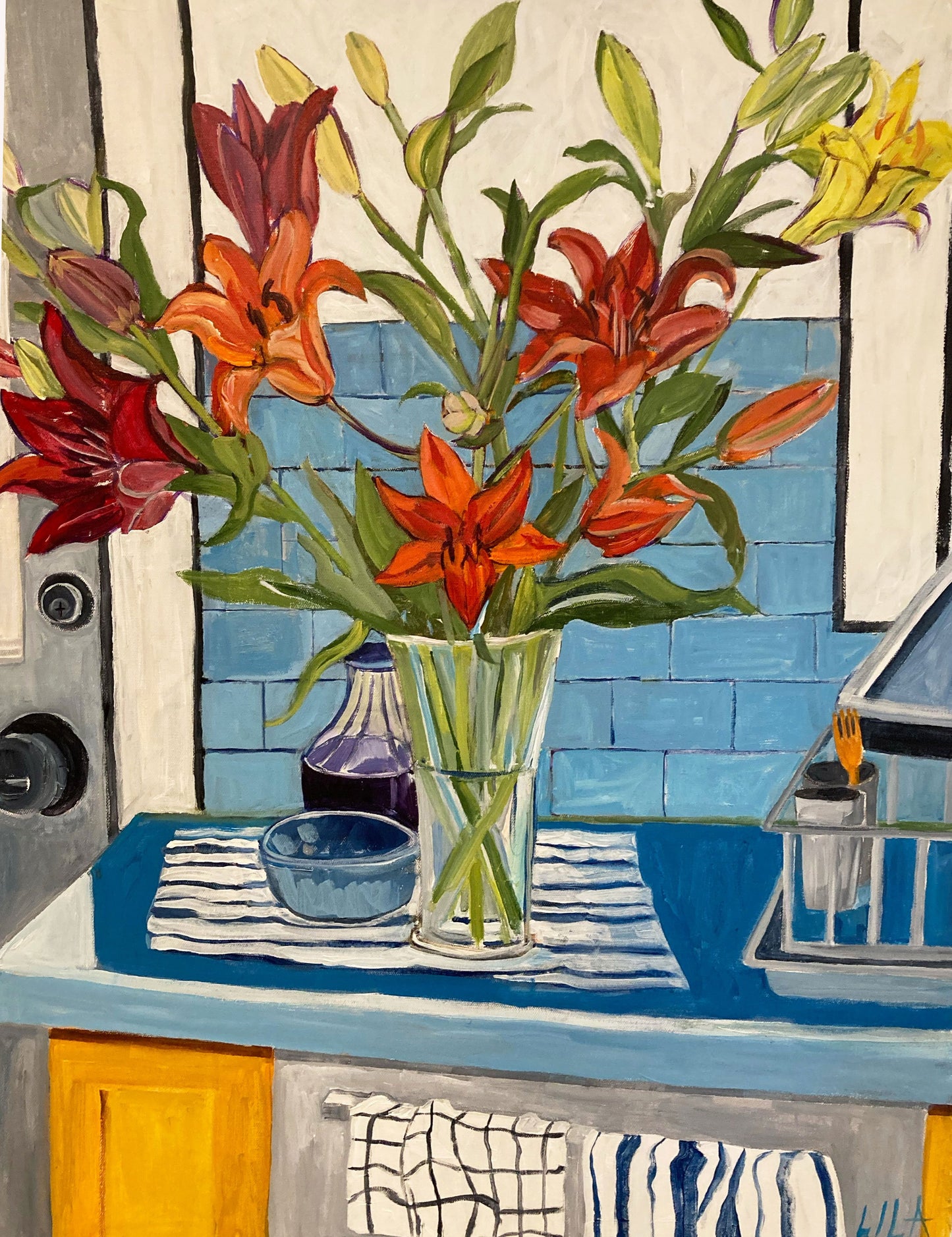 C-LB360 COVID Kitchen 24x30 Acrylic Painting on Canvas by Lila Bacon