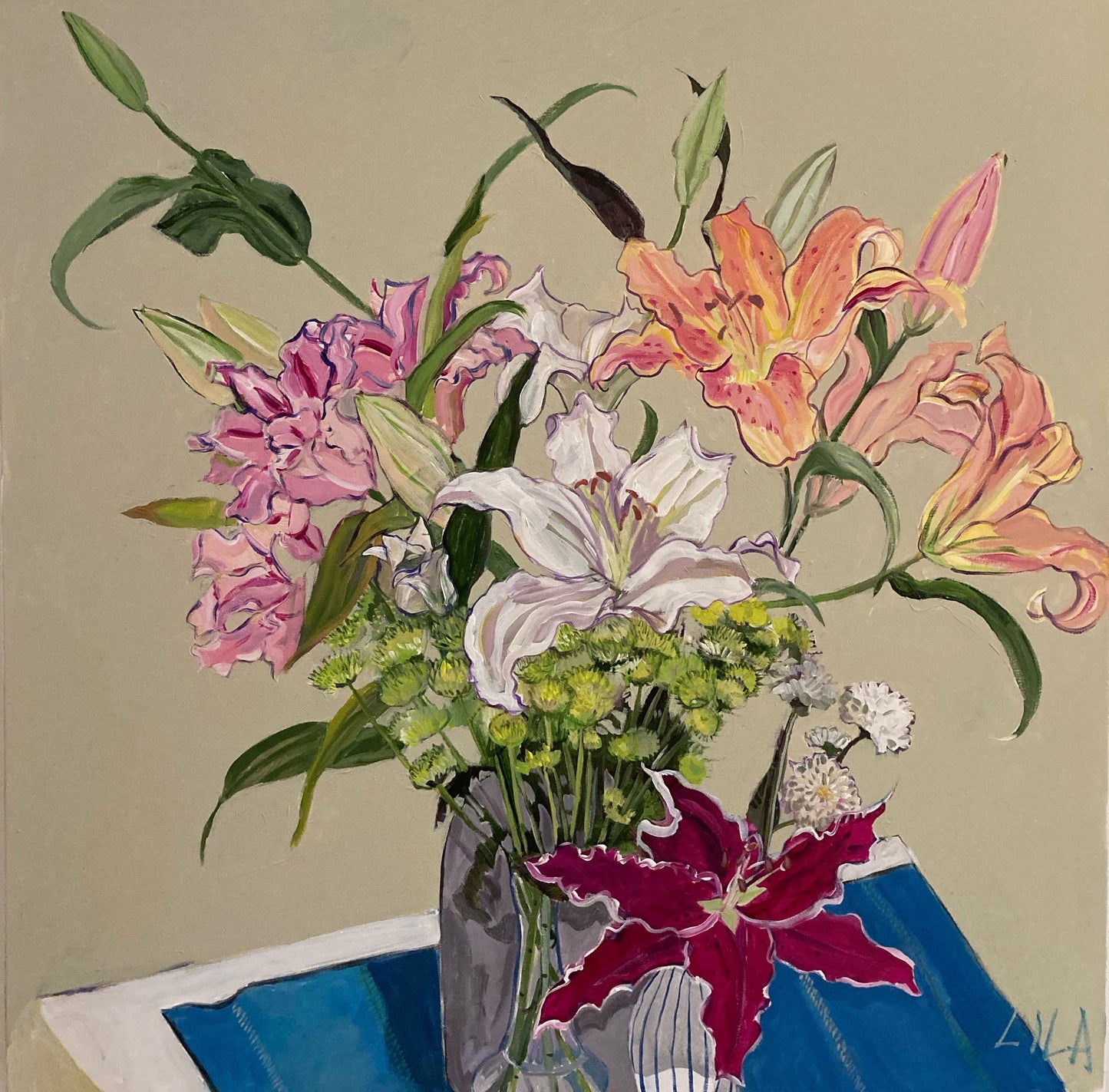 C-LB363 COVID The Most Beautiful Lilies #1 36x36 01-2021 Acrylic Painting by Lila Bacon