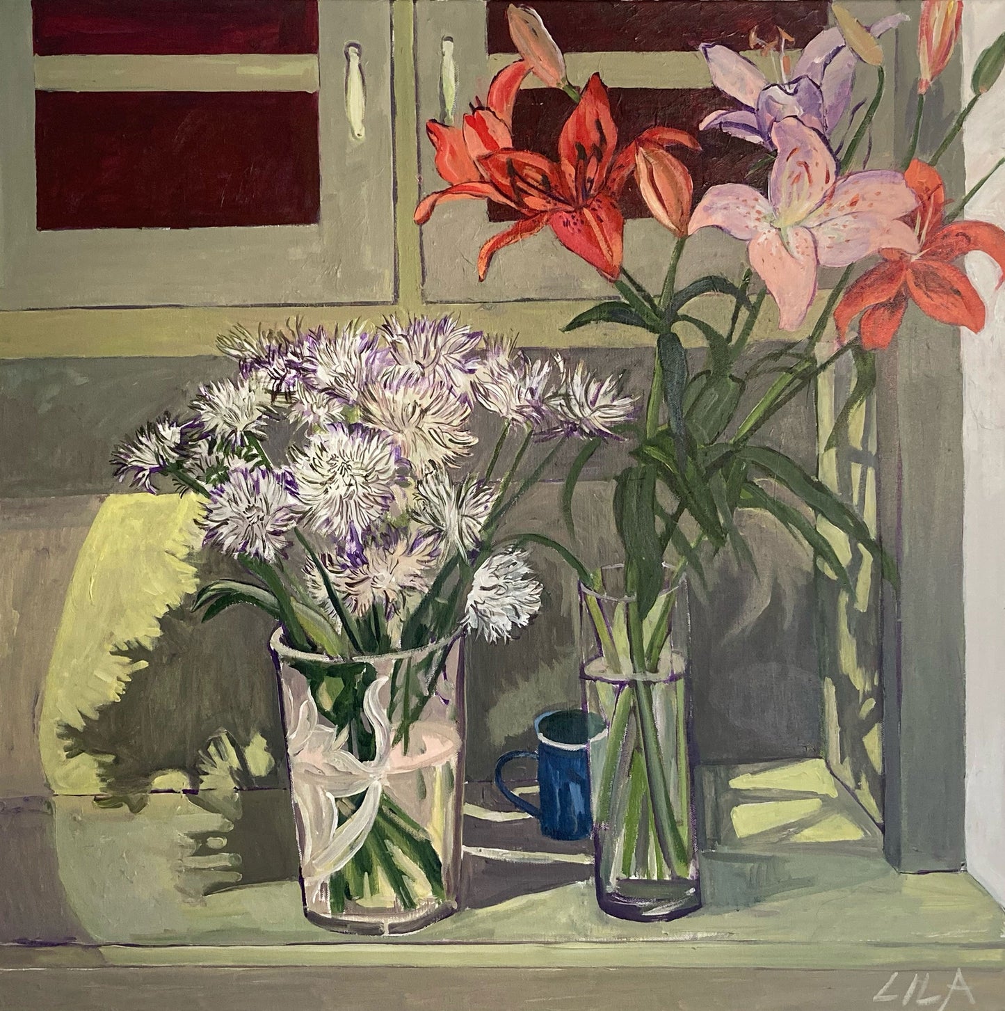 C-LB365 COVID Cabinet 01-2021 30x30 Acrylic Painting by Lila Bacon