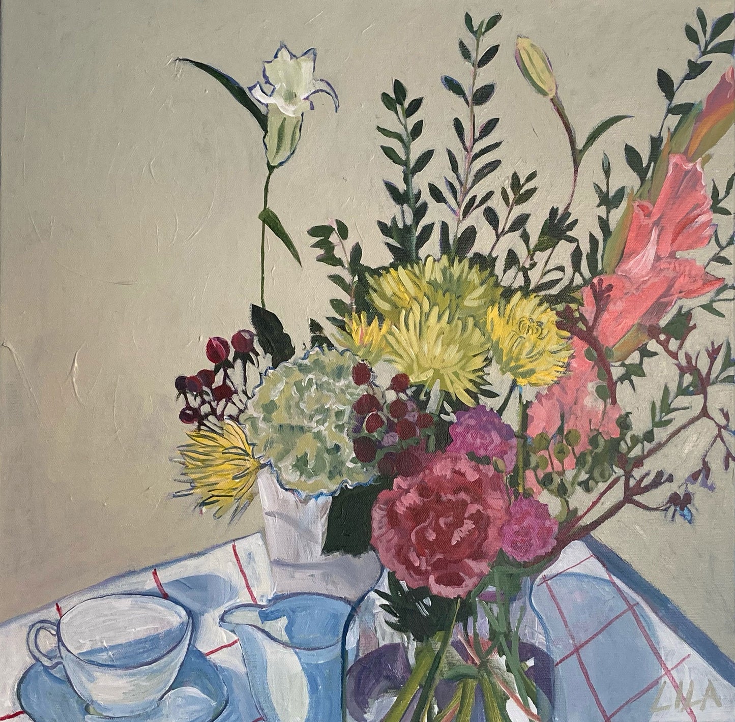 C-LB369 COVID My Grandparents China 3 01-2021 20x20 Acrylic Painting by Lila Bacon