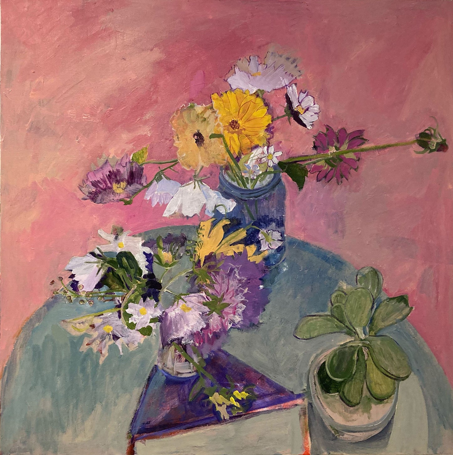 c-lb358 COVID Pink and Blue 10-2020 30x30 Acrylic Painting by Lila Bacon