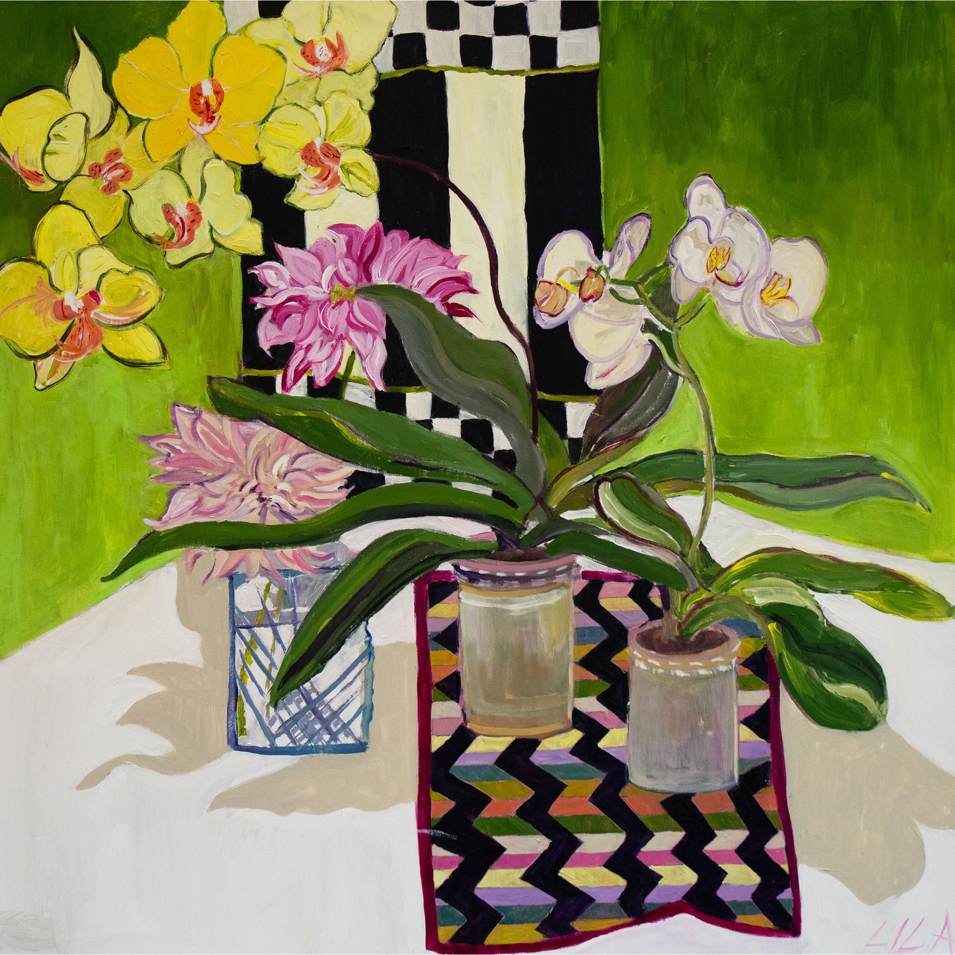 Orchids Dahlias and Patterns Painting and Archival Giclee Prints