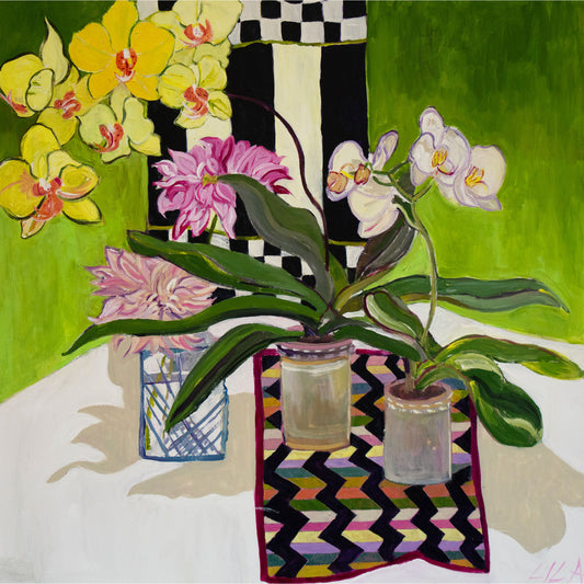 Orchids Dahlias and Patterns Painting and Archival Giclee Prints