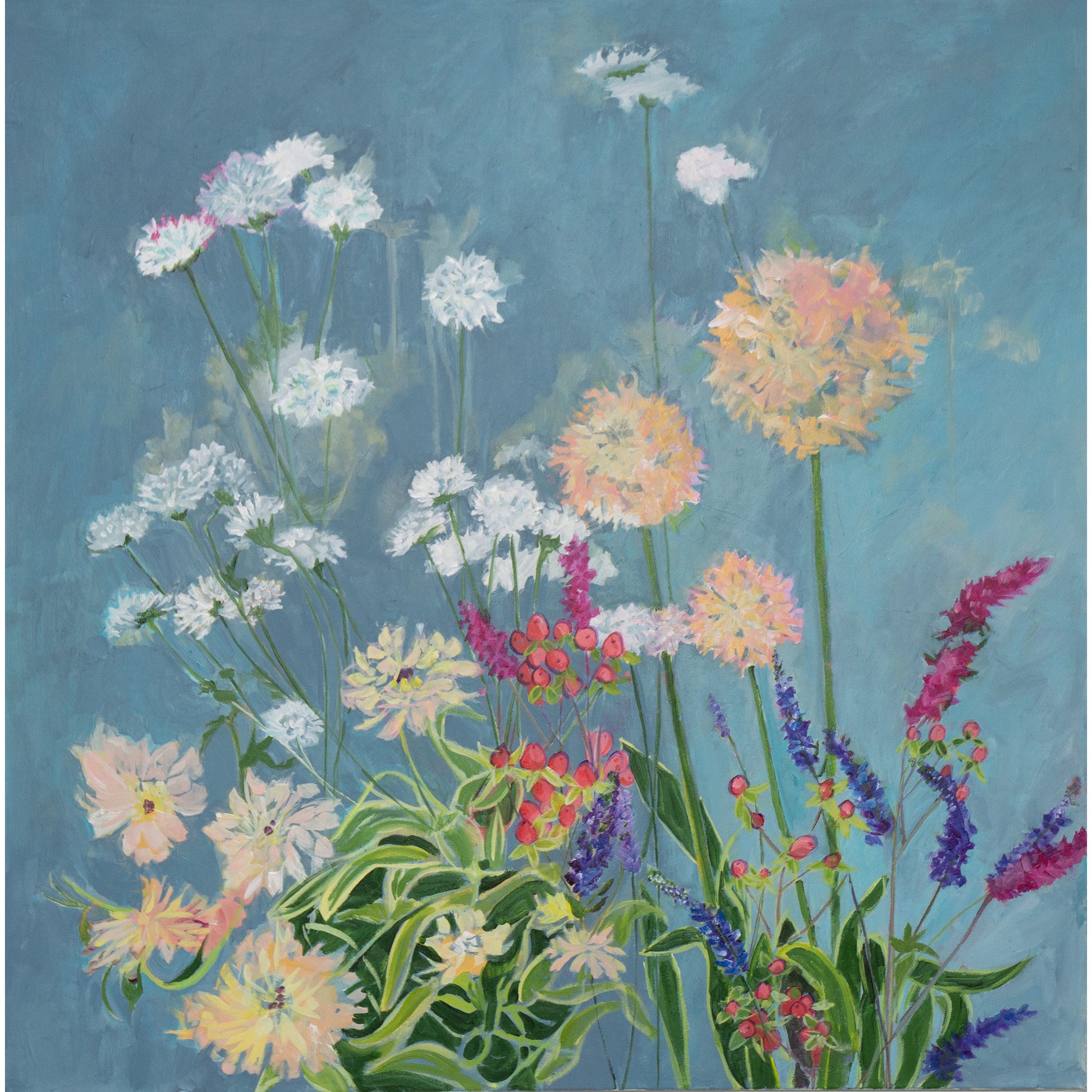 flower Echoes in Blue Painting and Archival Giclee Prints