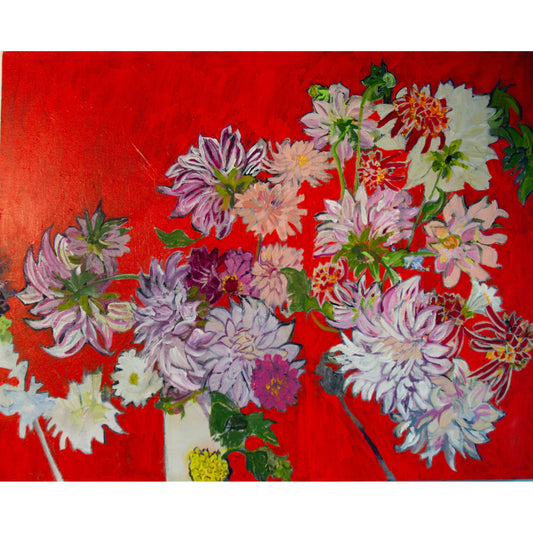 Dahlias in Red Painting and Archival Giclee Prints