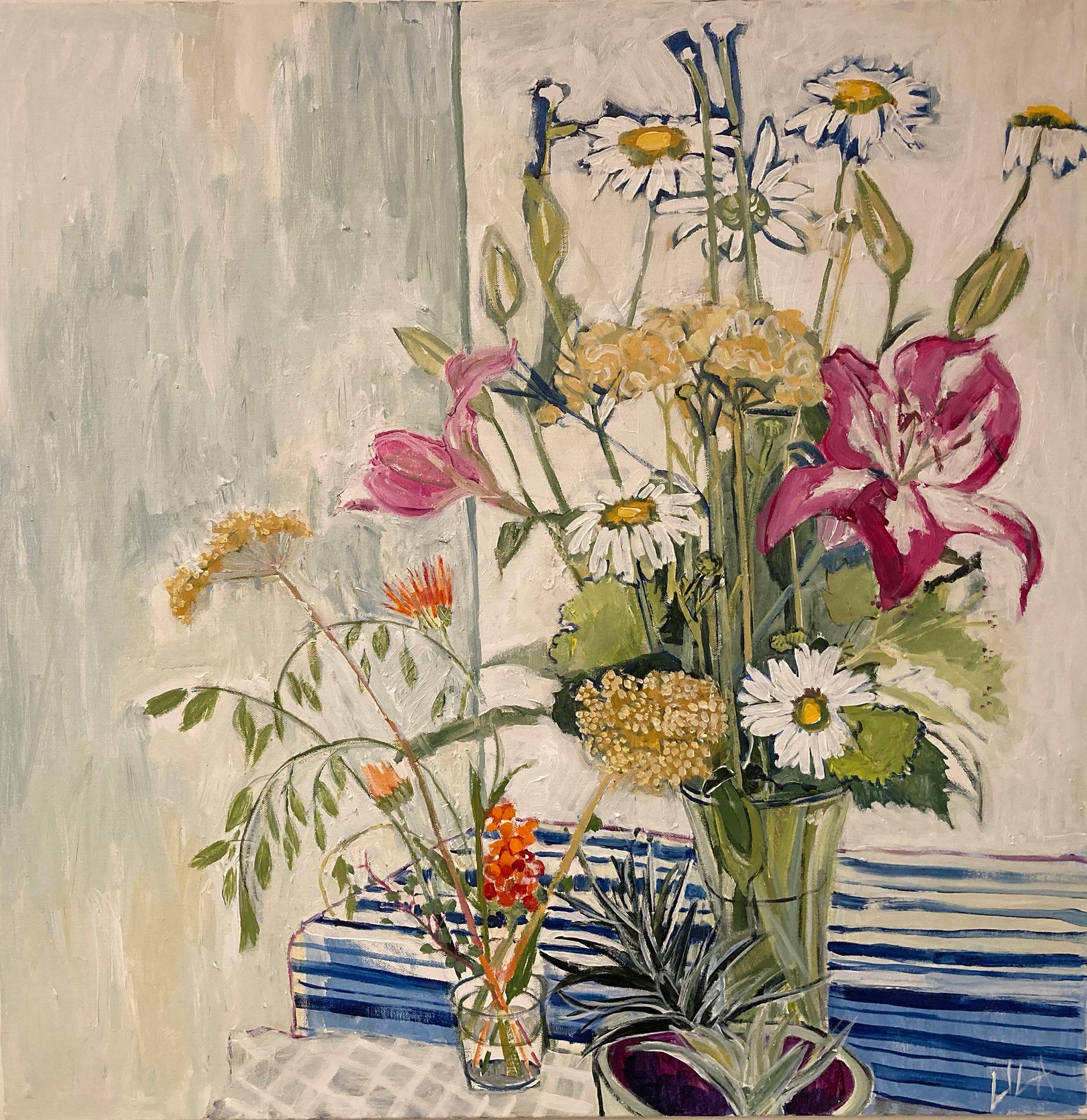 C-LB342-COVID-Daisies-Lilies-Yarrow-07-2020-30x30-acrylic-flower-paintings-by-Lila-Bacon