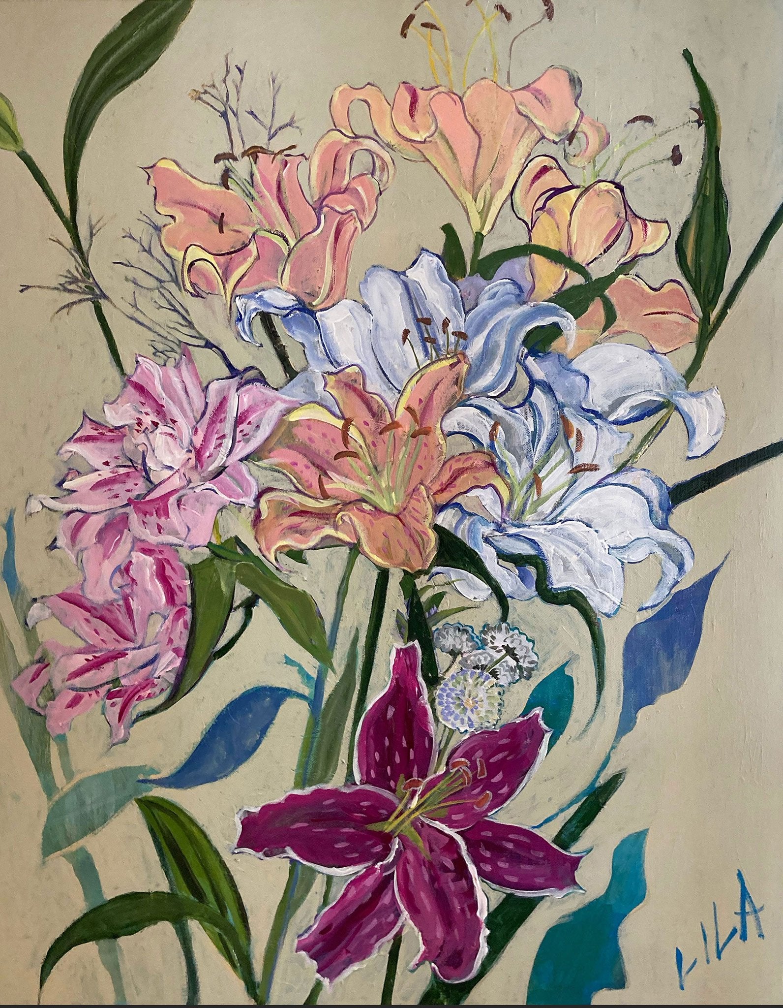 C-LB364 The Most Beautiful Lilies in the World 2 24x30 01-2021 Acrylic Painting by Lila Bacon
